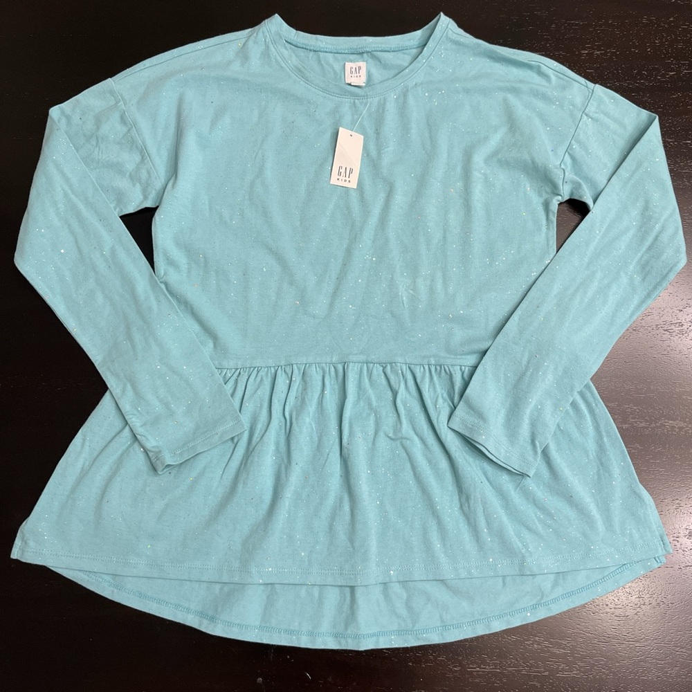 GAP Kids Aqua Sparkle Peplum Long Sleeve Top